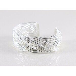 Sterling Silver Cuff Bracelet Large Braided Weave Cuff 7 1/2 Inch Adjustable